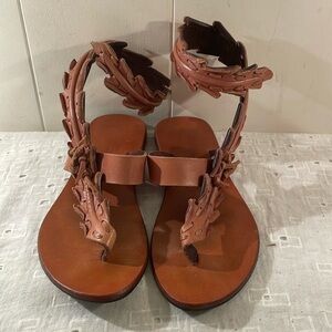 Hand Crafted Leather Strap Stitched on Vine Wrapping Around Ankle One of a Kind